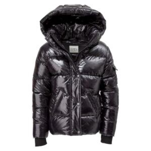 S13 - little girls black Matt finish down puffer full zip hooded winter jacket 4